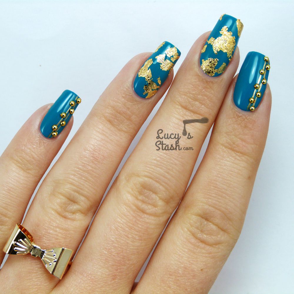 Teal &amp; Gold Nail Art with Rimmel London