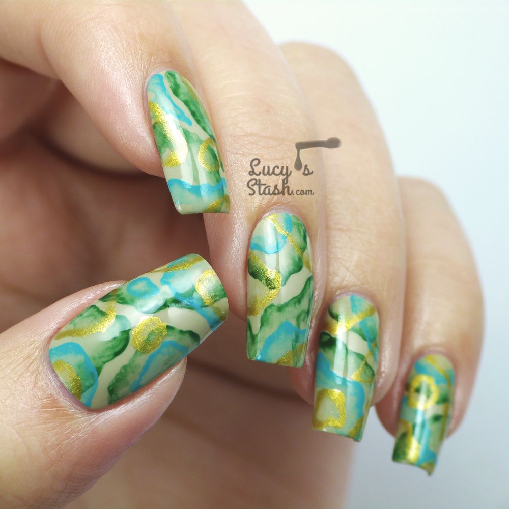 Precious Stone Abstract Nail Art feat. Barry M Olive