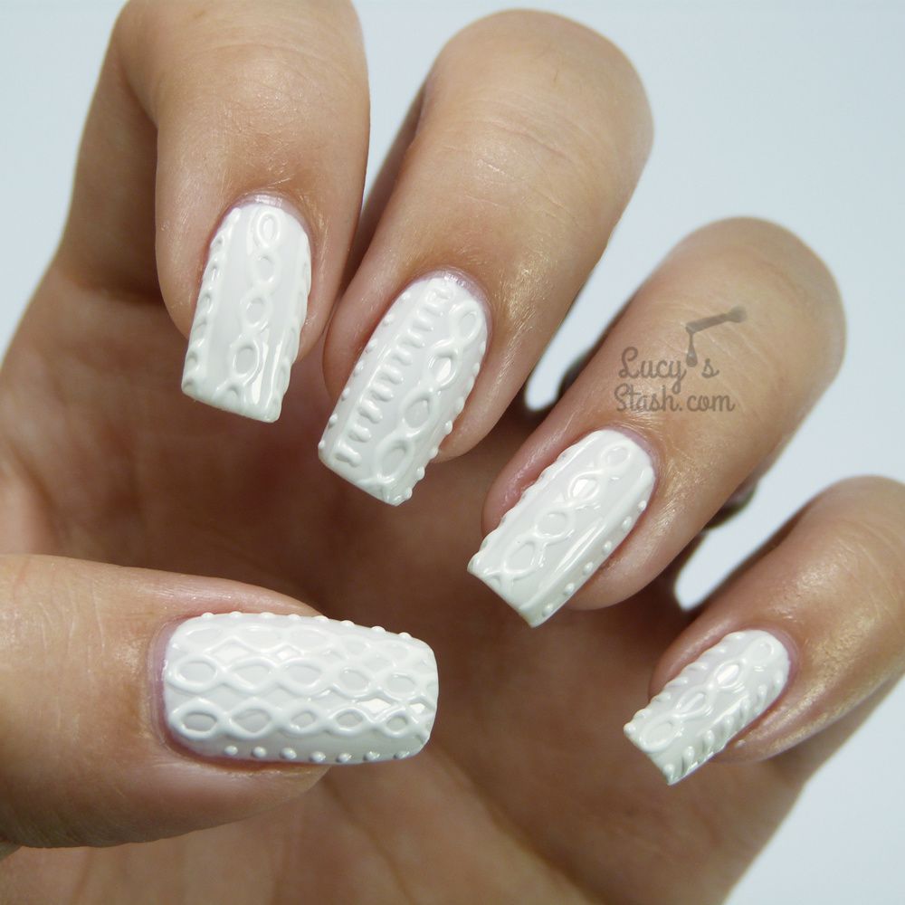White Jumper Nails with Bio Seaweed Gel | Cable Knit Nail Art