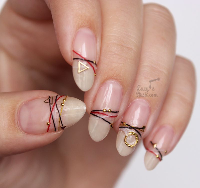 Bracelet Nails DIY Tutorial - How to create your own bracelet nails with nail polish, strings and studs
