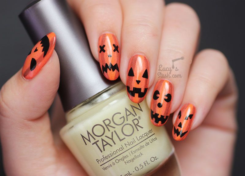 Halloween Glow-in-the-dark Pumpkin Face Nail Art + TUTORIAL - Lucy's Stash