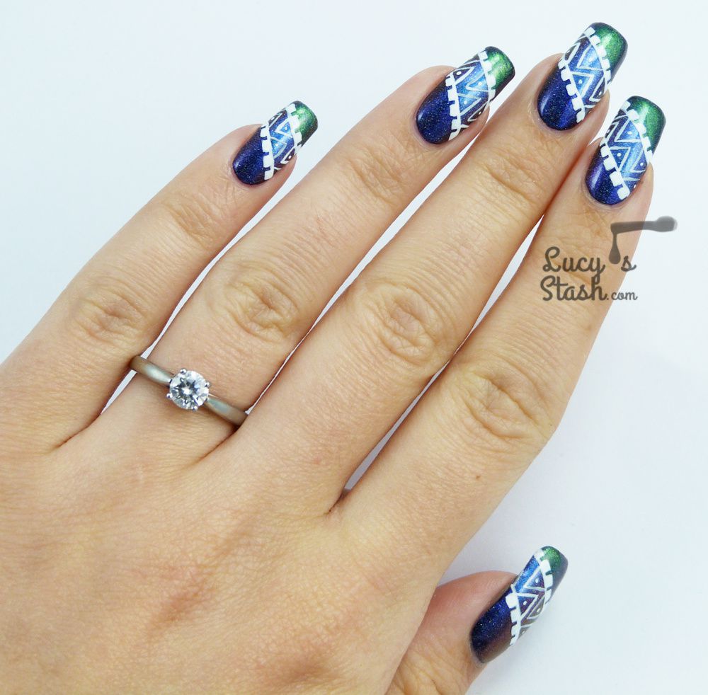 Tribal Nail Art over Three Darling Diva 'Queen' Inspired Shades