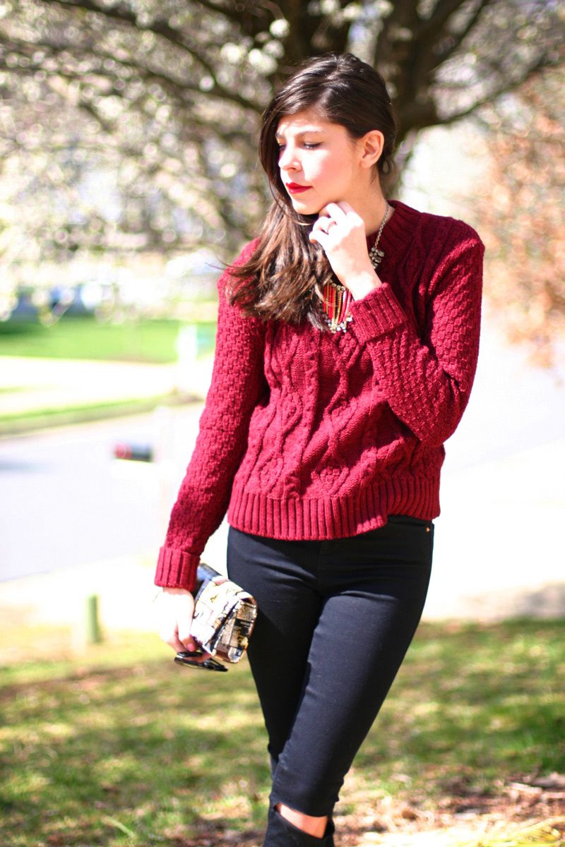 Maroon Sweater and Ripped Jeans - Fashion Chalet by Erika Marie