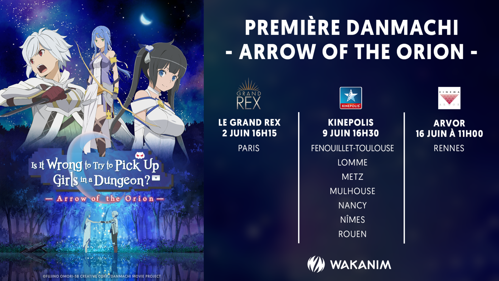 Danmachi - Arrow of the Orion annonce ses lieux de projections !