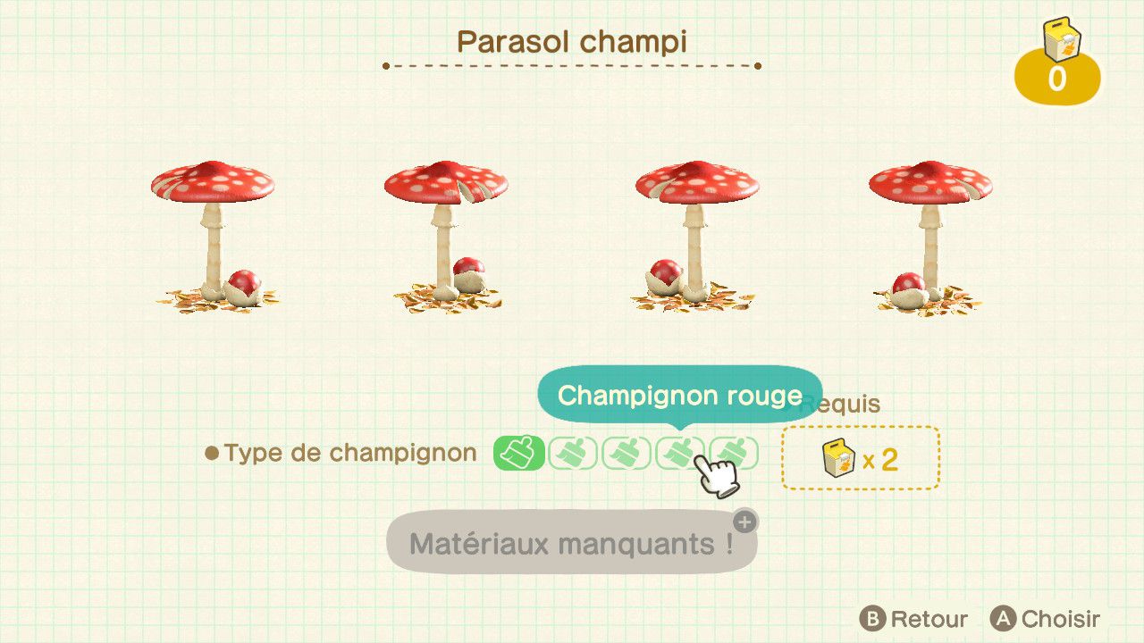 Les plans champignons (New horizons) : - Animal Crossing New Leaf