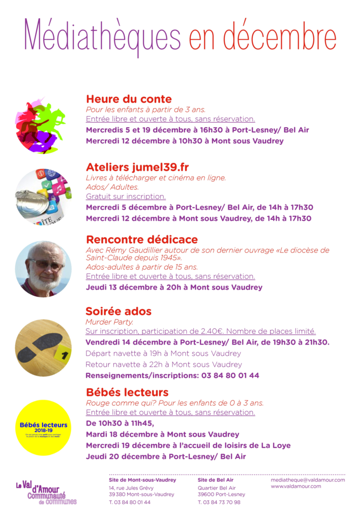Programme de décembre 2018 Médiathèques du Val d'Amour (Jura)