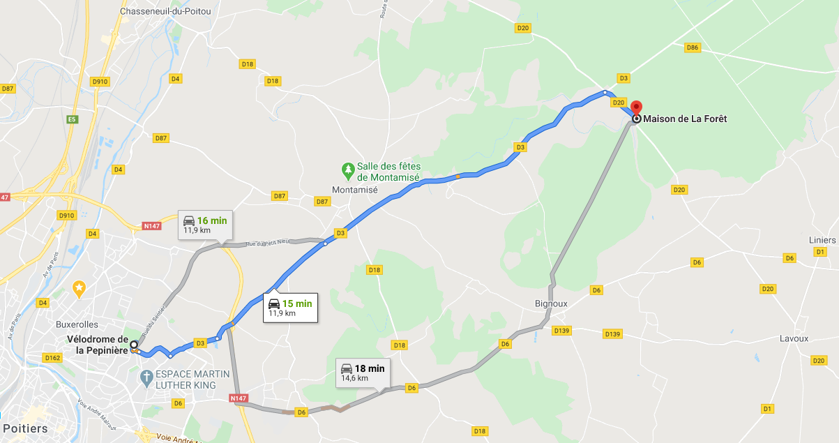 Itinéraire maison de la forêt de Moulière école de vélo de Poitiers