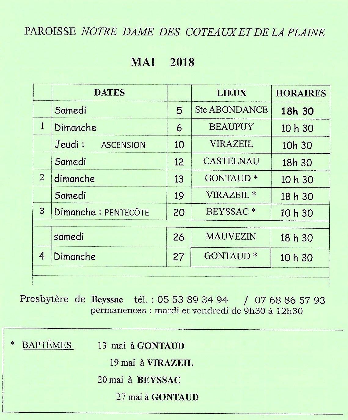 LES HORAIRES DE MESSES DU MOIS DE MAI Le blog des paroisses N.D. des