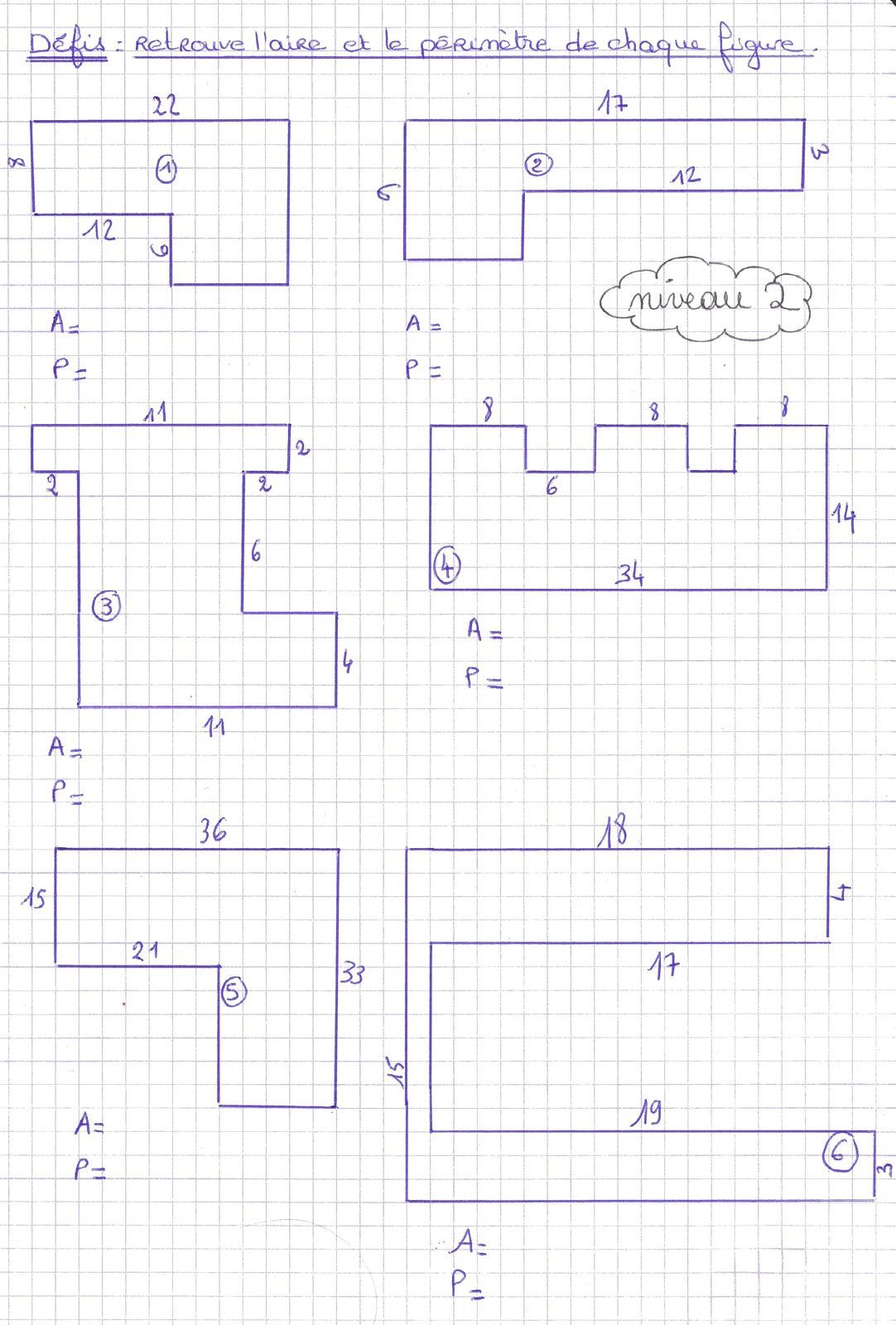 Exercices Aires et Périmètres d'une figure CM1 - CM2 - La Classe de Myli  Breizh