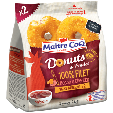 Donuts au filet de poulet Bacon et Cheddar avec sauce barbecue - Maître Coq