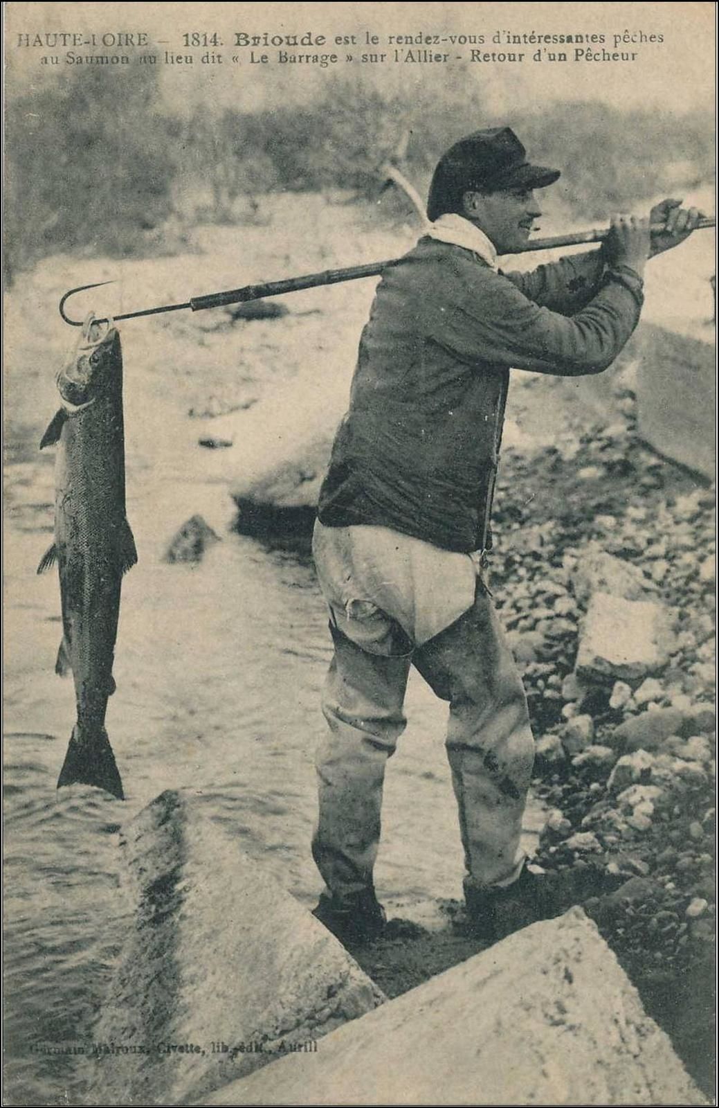 Peche au Saumon dans l'Allier en 1940