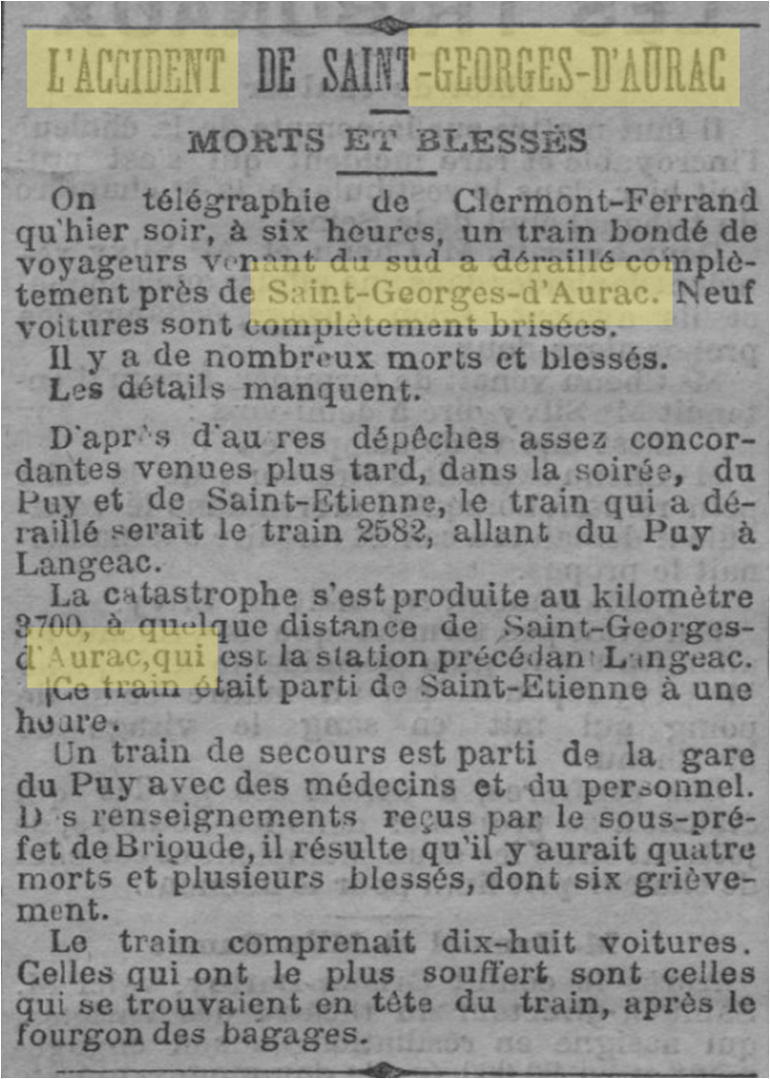 Accident non loin de Saint Georges d'Aurac gare