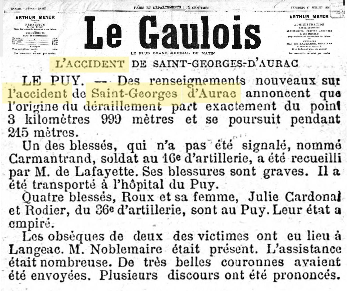 Accident non loin de Saint Georges d'Aurac gare