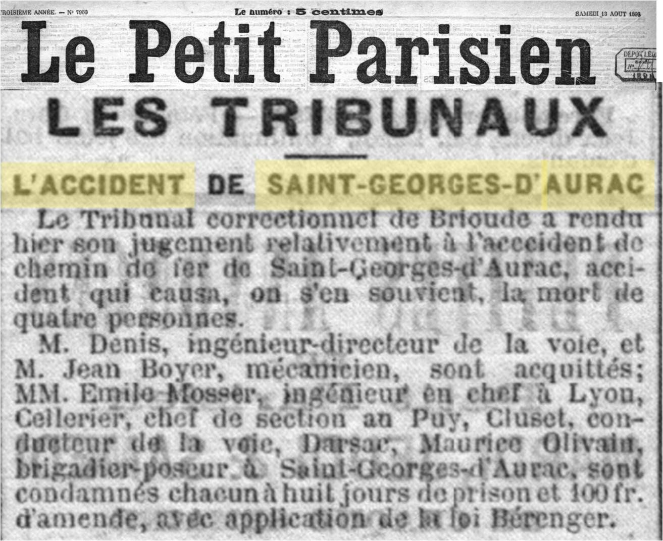 Accident non loin de Saint Georges d'Aurac gare