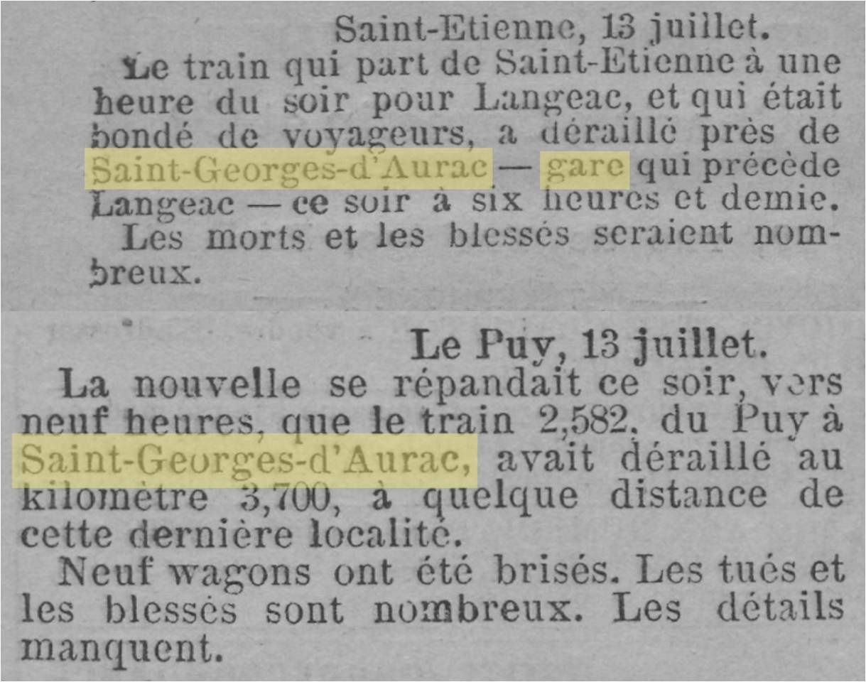 Accident non loin de Saint Georges d'Aurac gare