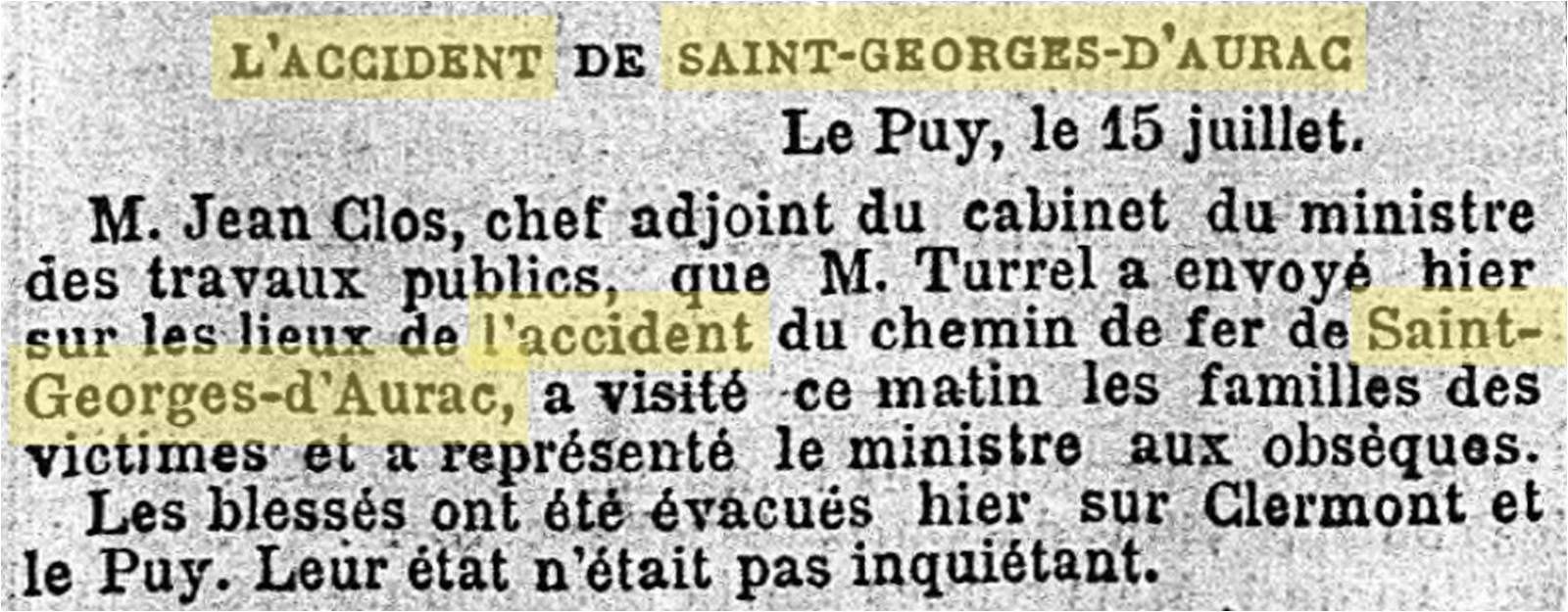 Accident non loin de Saint Georges d'Aurac gare