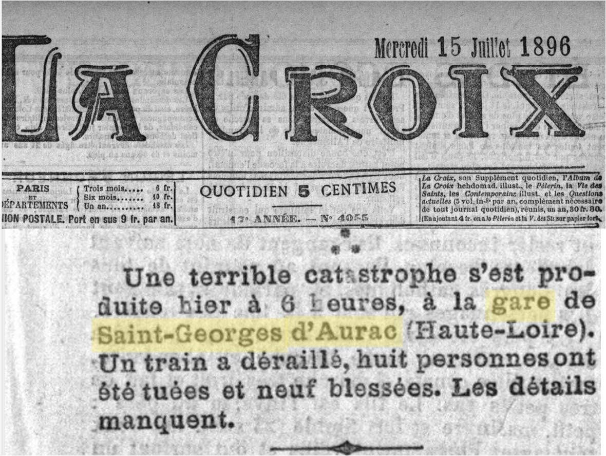 Accident non loin de Saint Georges d'Aurac gare