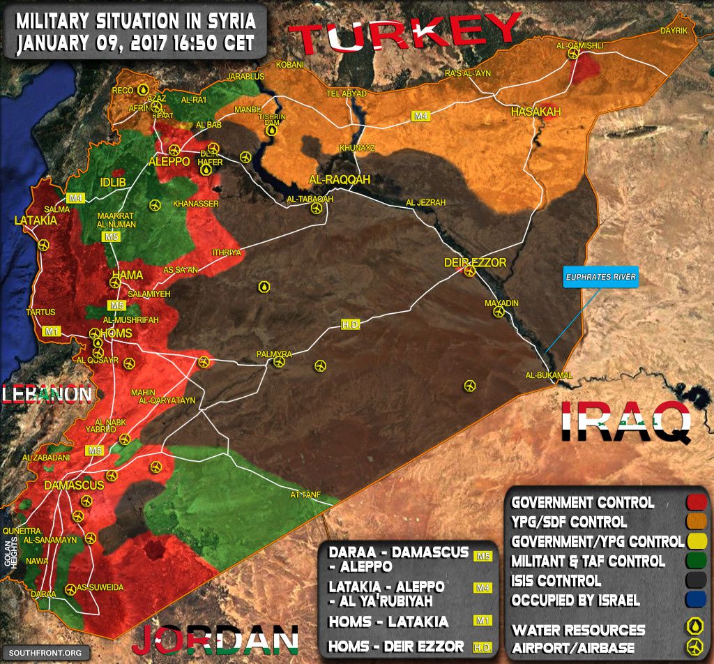 [Carte] Situation militaire en Syrie au 9 janvier 2017 (Southfront)