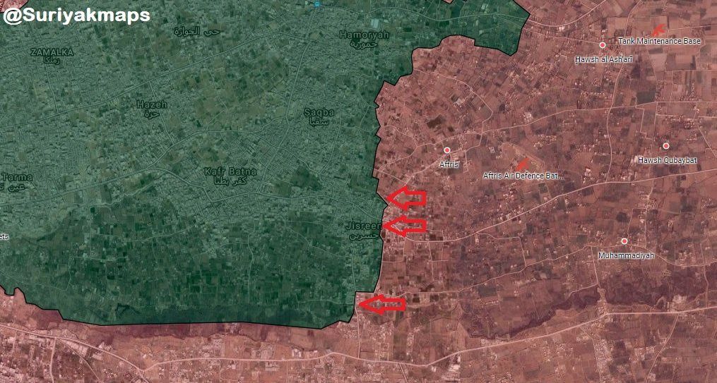 [Carte, vidéo, Photos] Vue d'ensemble de la bataille de la Ghouta Est au 14 mars 2018: L'AAS montre des photos d'un laboratoire chimique et d'un dépôt d'armes aux mains des rebelles djihadistes à Al-Shifuniayh