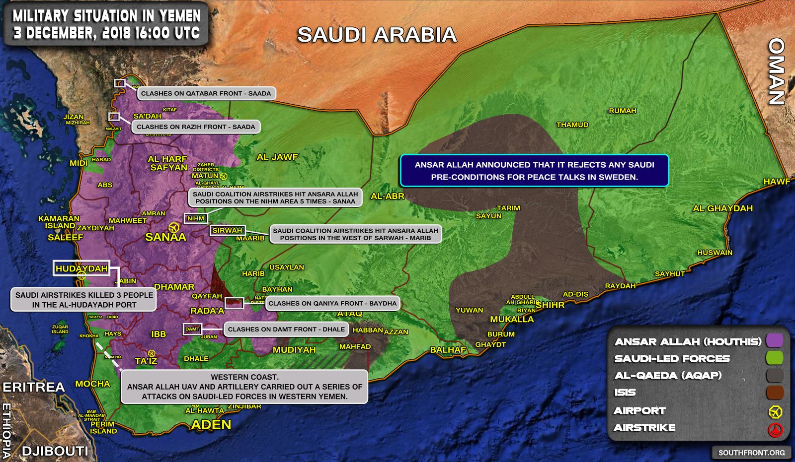 [Carte] Situation militaire au Yémen au 3 décembre 2018 (Southfront)