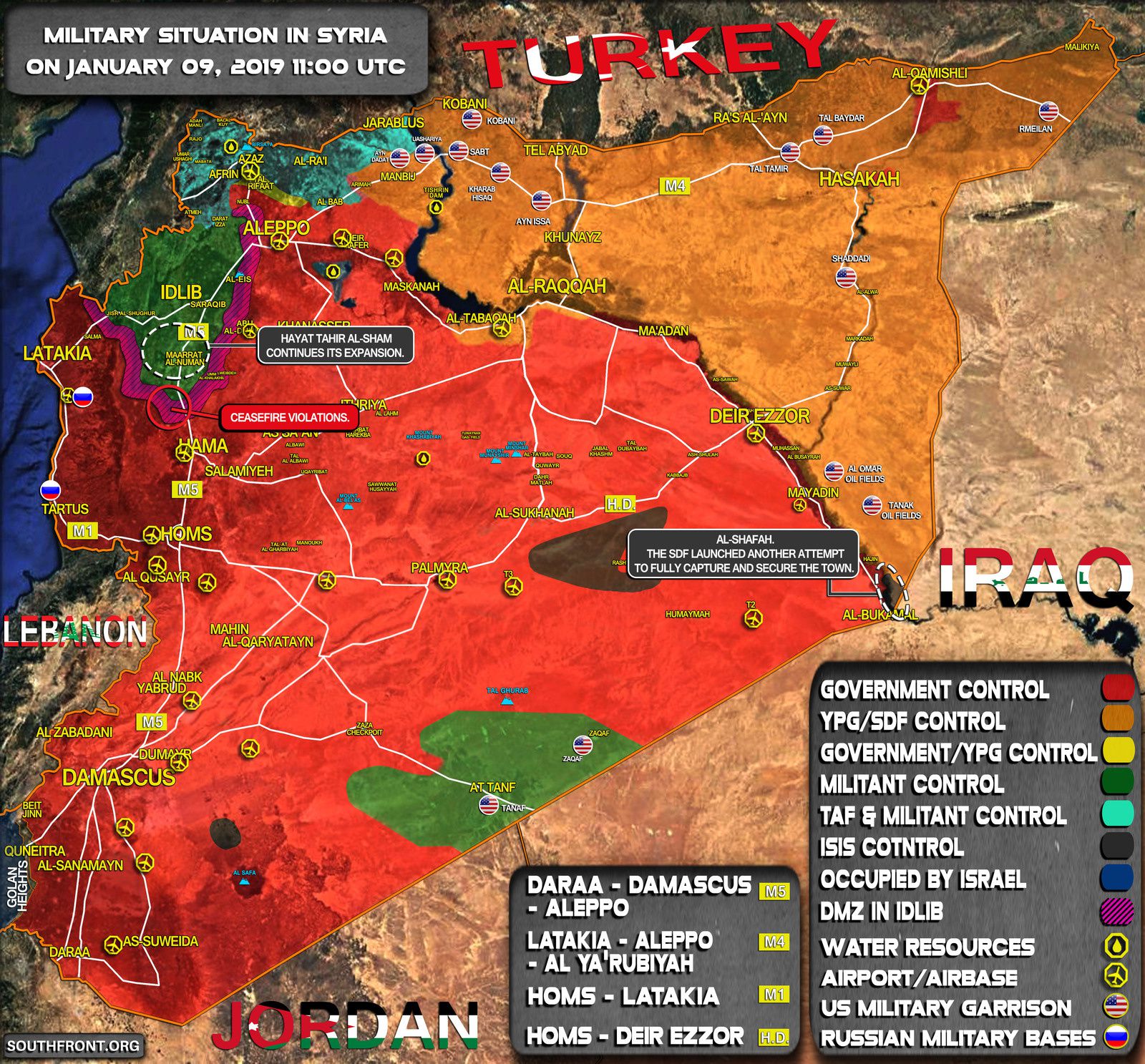 [Carte] La situation militaire en Syrie au 9 janvier 2019 (Southfront)