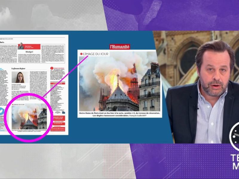 [Vidéo] Un journaliste de la chaîne d'Etat, France 2, s'en prend au journal l'Humanité pour son traitement de l'incendie de Notre-Dame