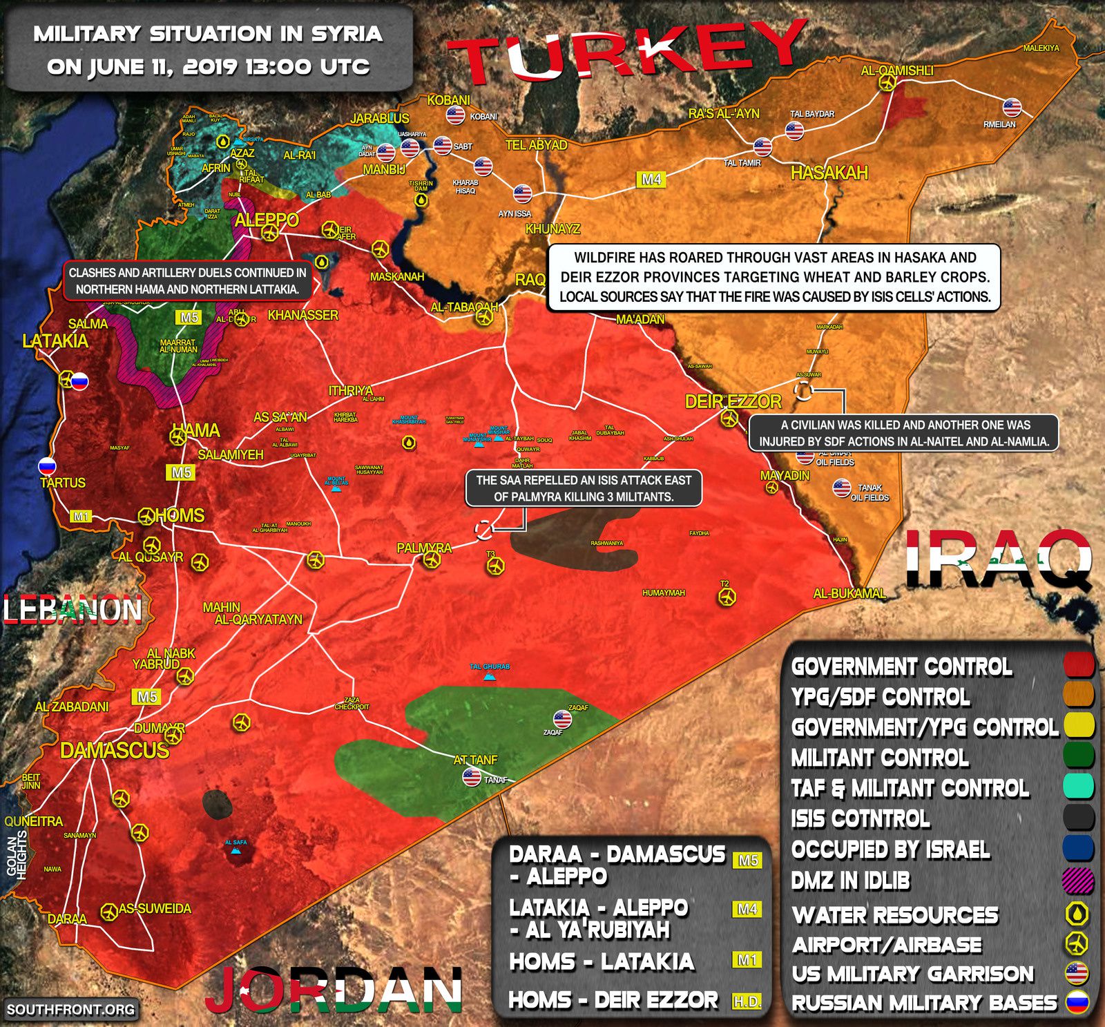 Situation militaire en Syrie au 11 juin 2019 (Southfront)