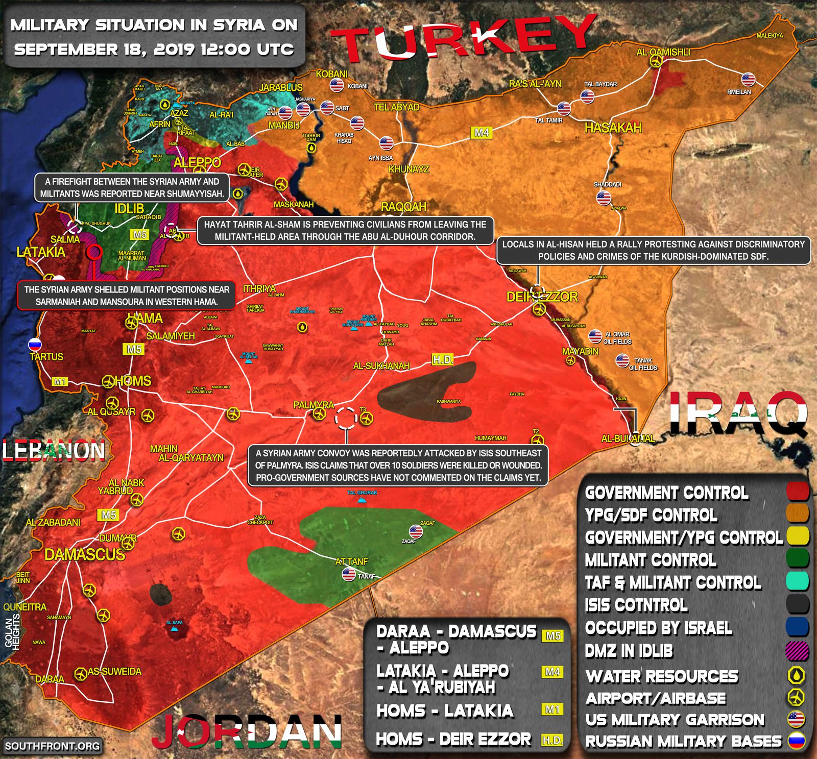 Situation militaire en Syrie au 18 septembre 2019 (Southfront)
