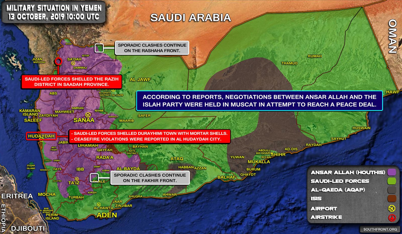 Situation militaire au Yémen au 13 octobre 2019 (Southfront)
