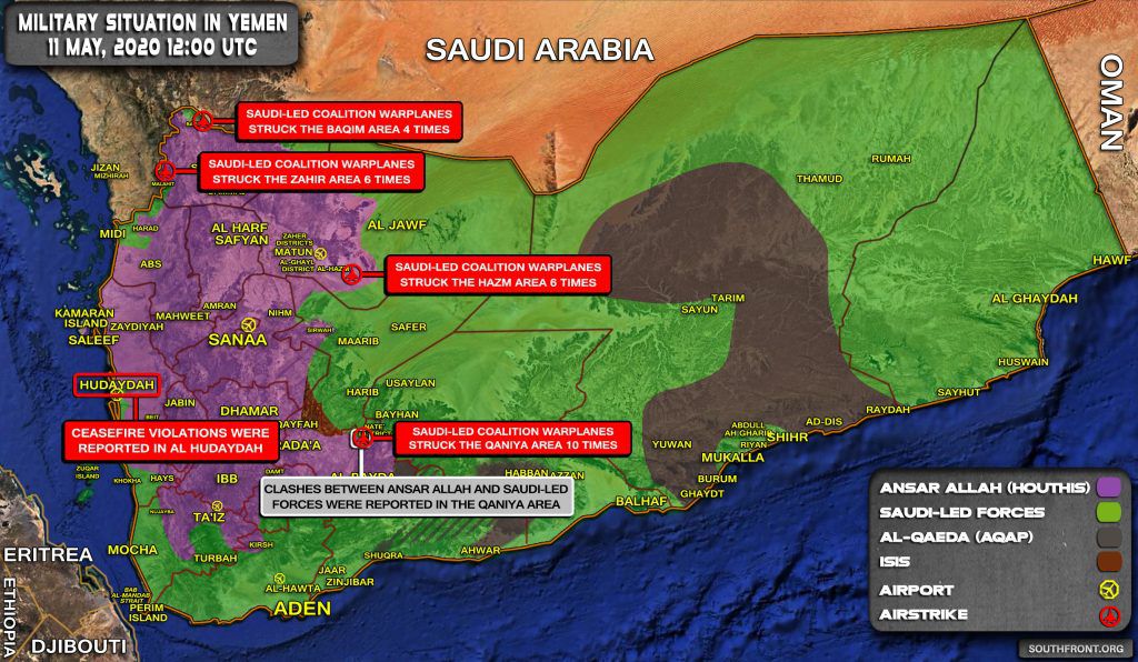 Situation militaire au Yémen au 11 mai 2020 (Southfront)