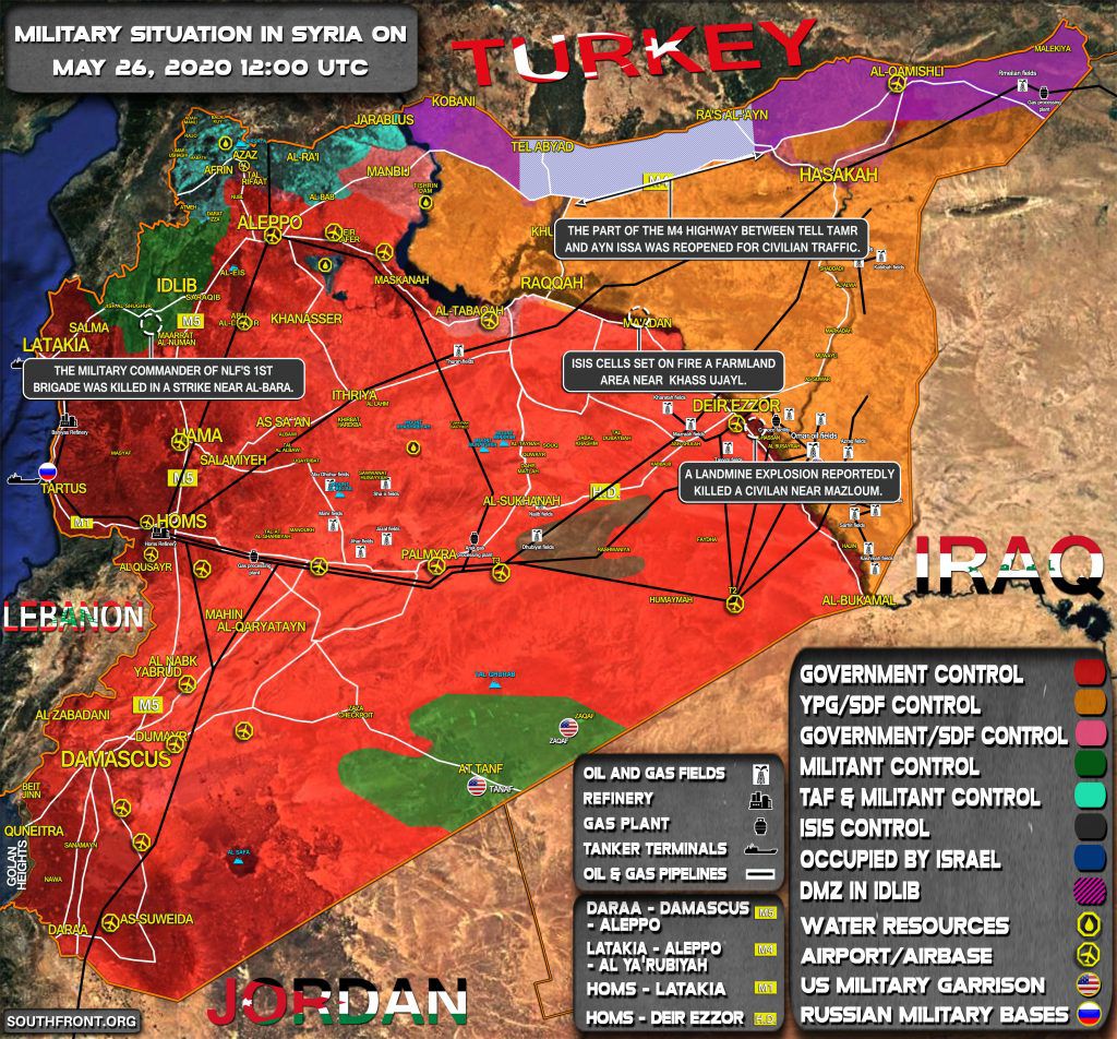 Situation militaire en Syrie au 26 mai 2020 (Southfront)
