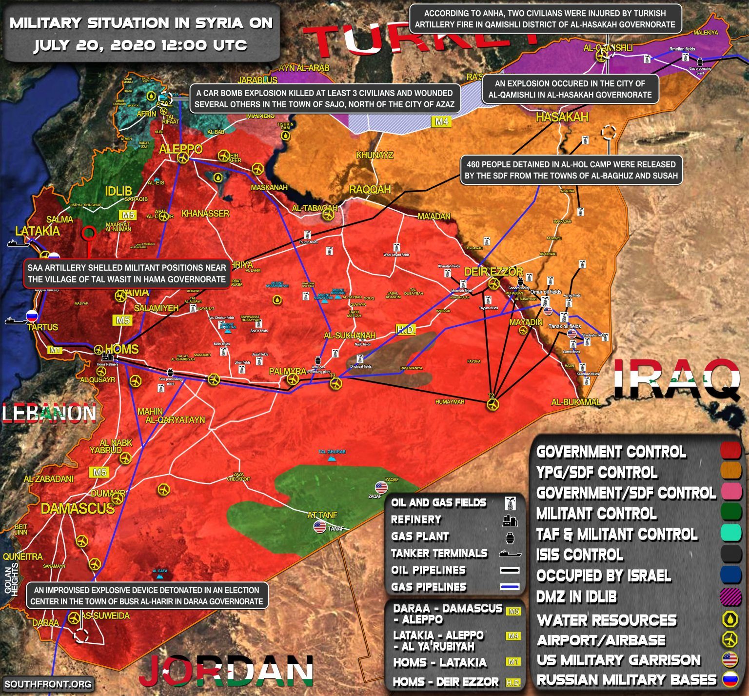 Situation militaire en Syrie au 20 juillet 2020 (Southfront)