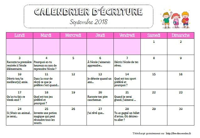 Calendrier D Ecriture Cm1 Cm2 Septembre 18 Fee Des Ecoles