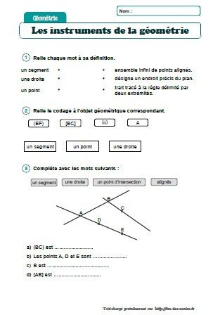 Instruments et vocabulaire géométrique -CM1-CM2 - Fée des écoles