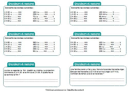 Chronofiches : Lecture de l'heure et mesure de durées CE2-CM1-CM2 - Fée des  écoles