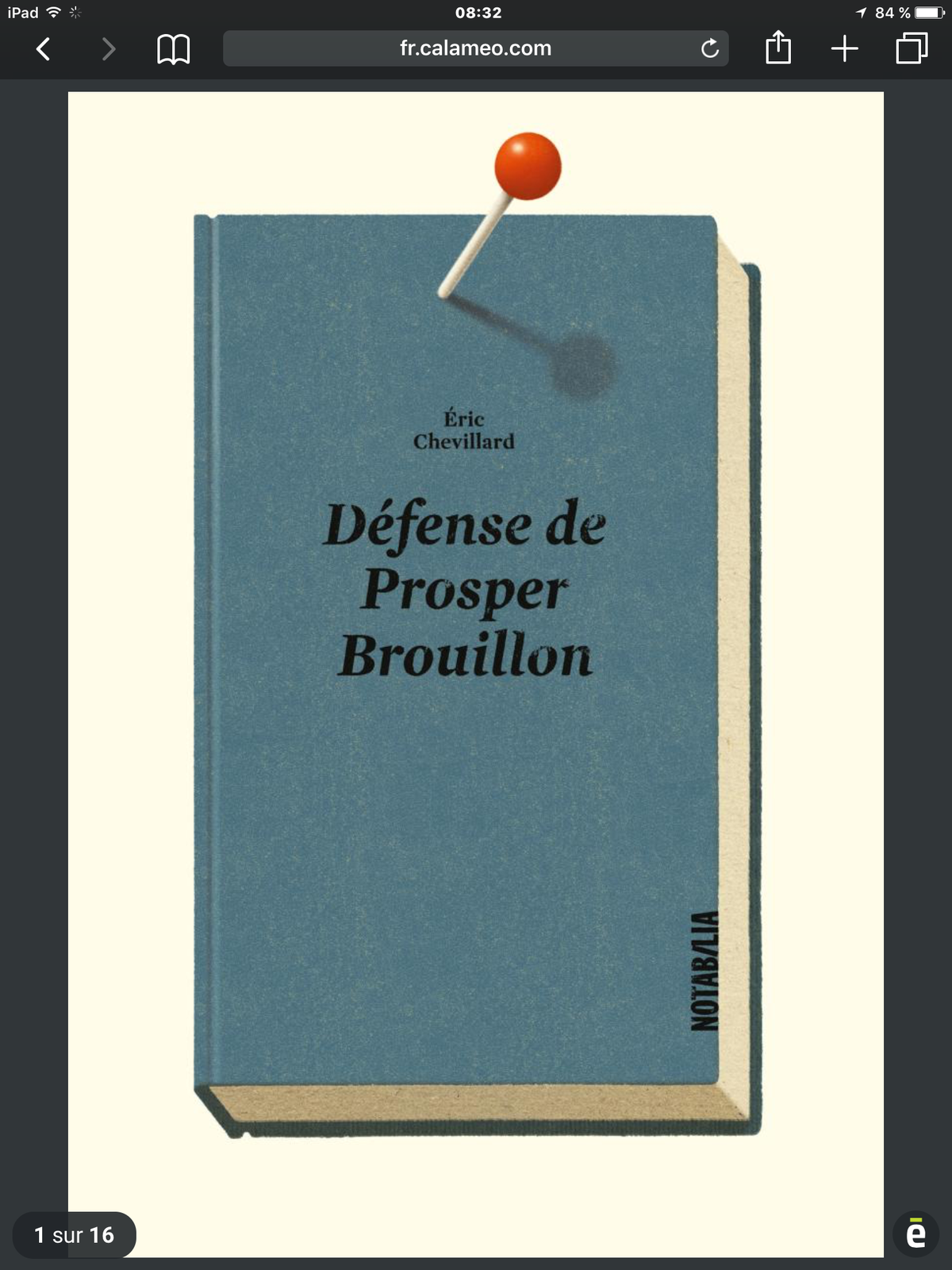 Défense de Prosper Brouillon d'Éric Chevillard aux Éditions Noir sur Blanc (visuels) 
