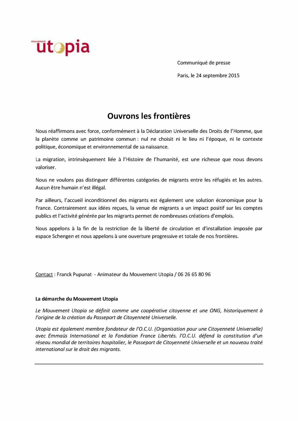 France: l'ONG Utopia appelle à l'ouverture des frontières