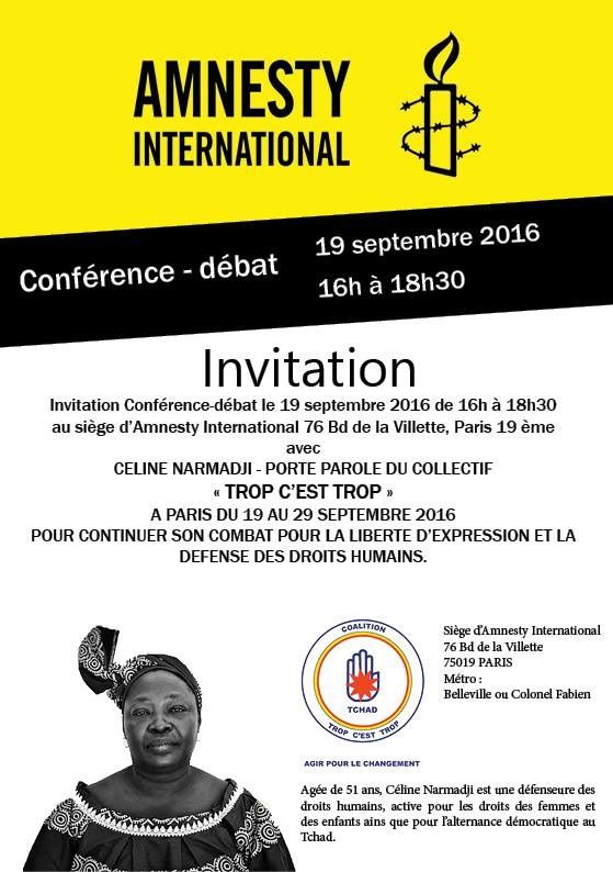 Tchad: Amnesty International reçoit Céline Narmadji, porte-parole de &quot;Trop c'est Trop&quot;