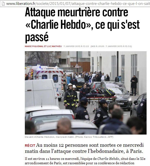 Copie d'écran de Libé. Toute la presse française est aujourd'hui bouleversée par ce drame.