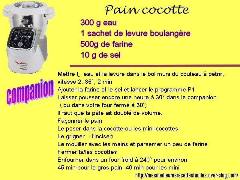 Pain cocotte au companion moulinex