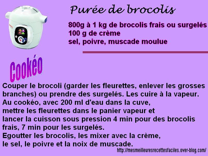 Purée de brocolis au cookéo (recette light) - Mes Meilleures Recettes  Faciles