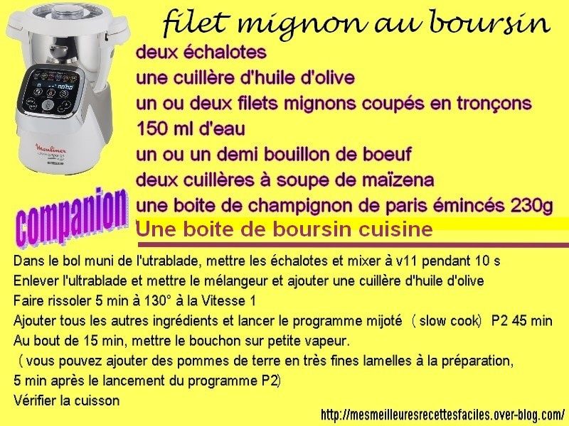 Filet mignon au boursin ail et fines herbes (companion) - Mes Meilleures  Recettes Faciles