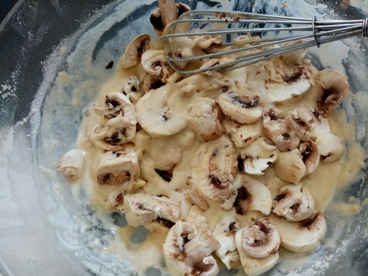 Cake champignons, oignons et andouille