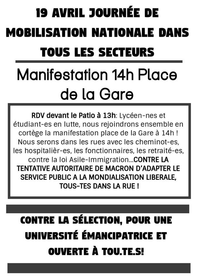 Cortège étudiant pour la manifestation interprofessionnelle du 19 avril