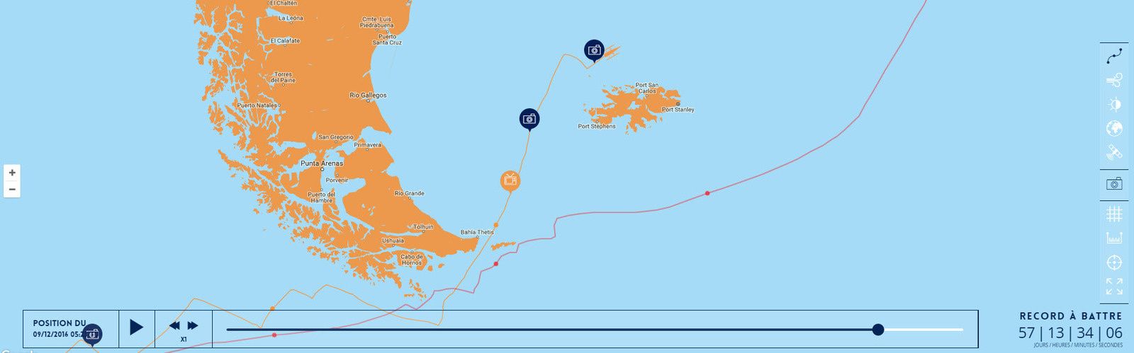 Cartographie 2D tentative record tour du monde en solitaire multicoque 2016 : Sodebo Thomas COVILLE #10