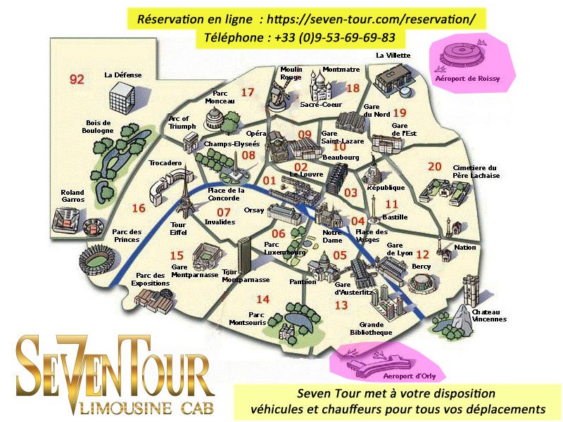 SEVEN TOUR - LIMOUSINE CAB - Trajets aéroport villes et capitale Paris le Bourget, Orly, Roissy Charles de Gaulle