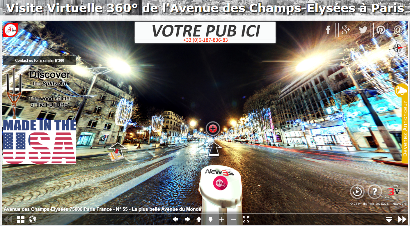 Les Champs Elysees numériques (format 360deg / 360°) sont parfaits pour faire SA pub mondiale - Ici le Splitz-All de chez GOOD N USEFUL made in USA