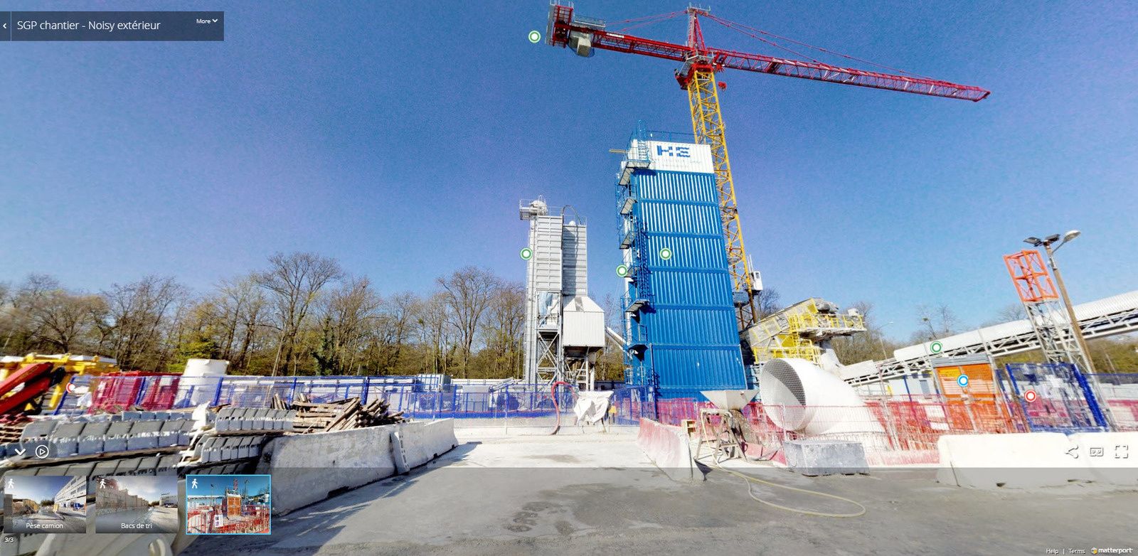 Vue en 360deg du chantier à l'extérieur en surface