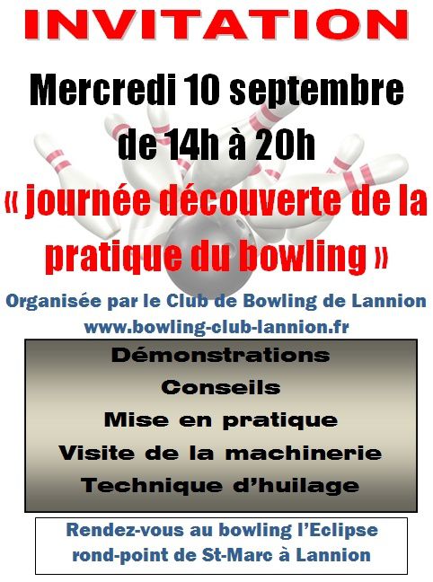 LANNION: Journée découverte du bowling le 10 septembre