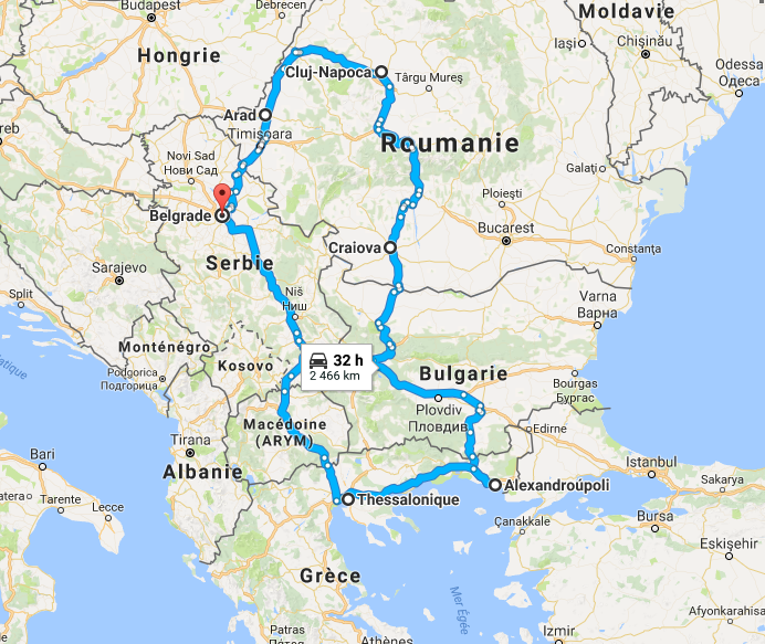 1. Départ Belgrade, puis direction la Roumanie dans le sens horaire.